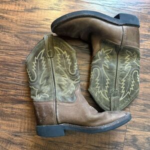Old West Brown and Green Kids Cowboy Boots